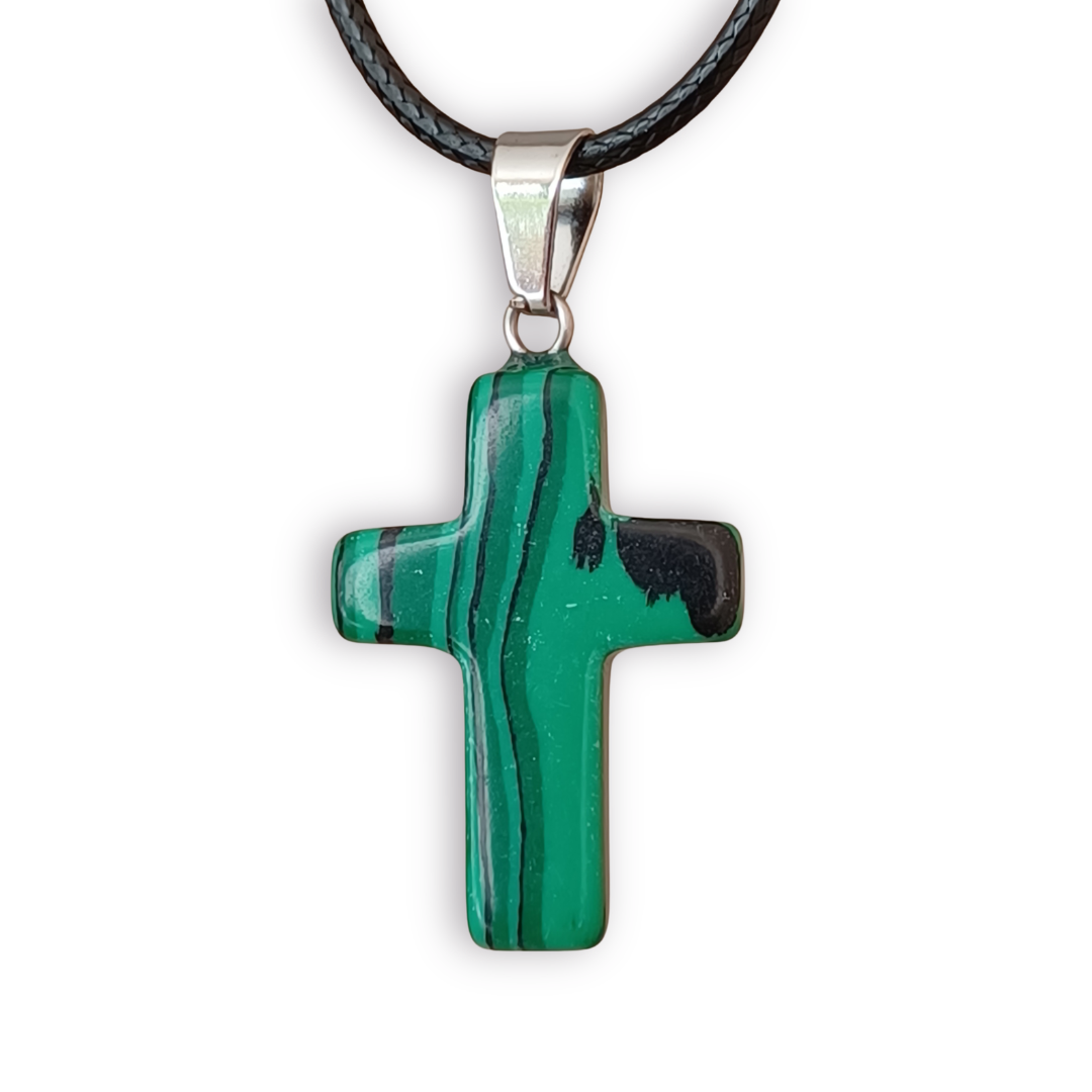Dark Green Natural Stone Cross with Nylon Necklace