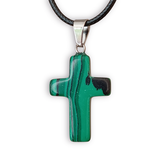Dark Green Natural Stone Cross with Nylon Necklace