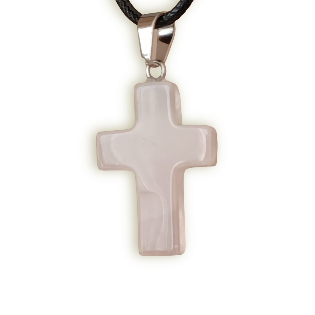 Matt White Natural Stone Cross with Nylon Necklace