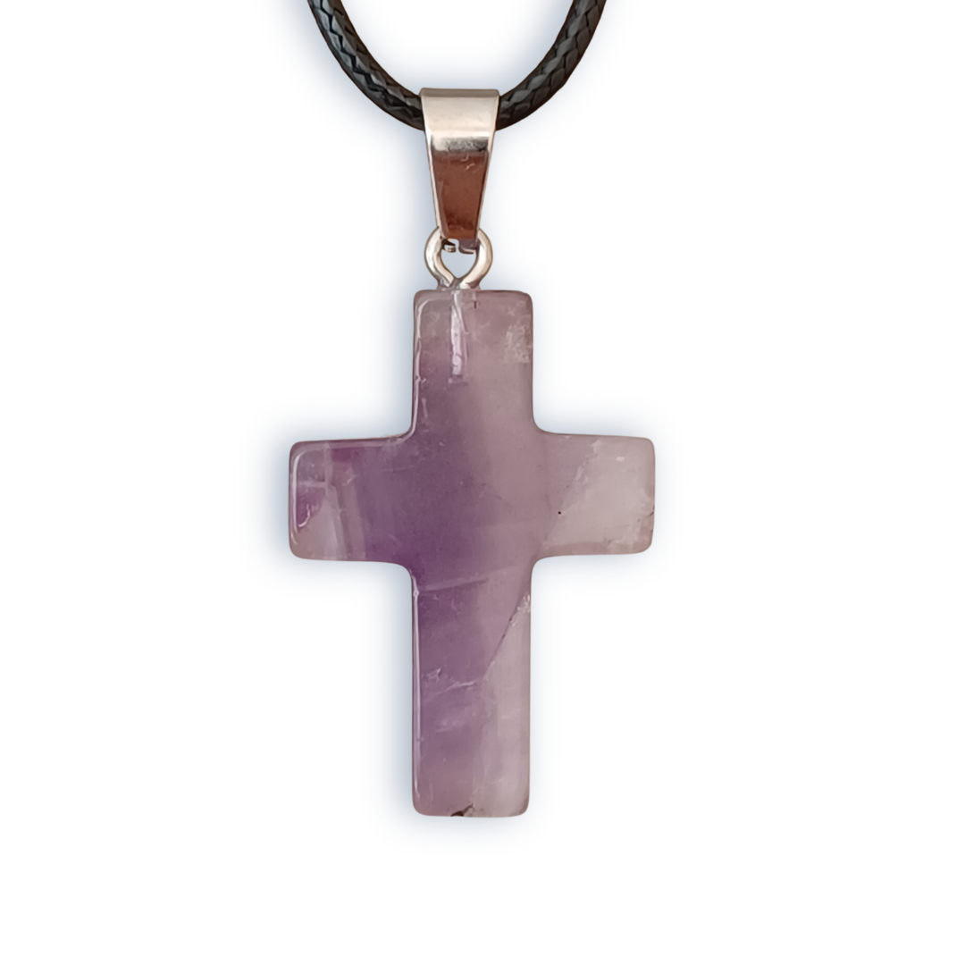 Purple Natural Stone Cross with Nylon Necklace