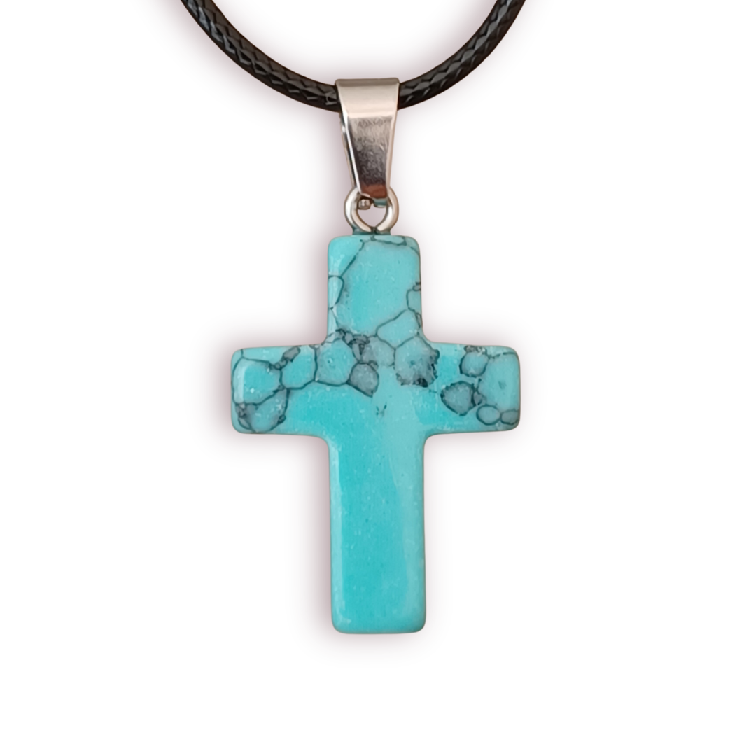 Sea Green Natural Stone Cross with Nylon Necklace